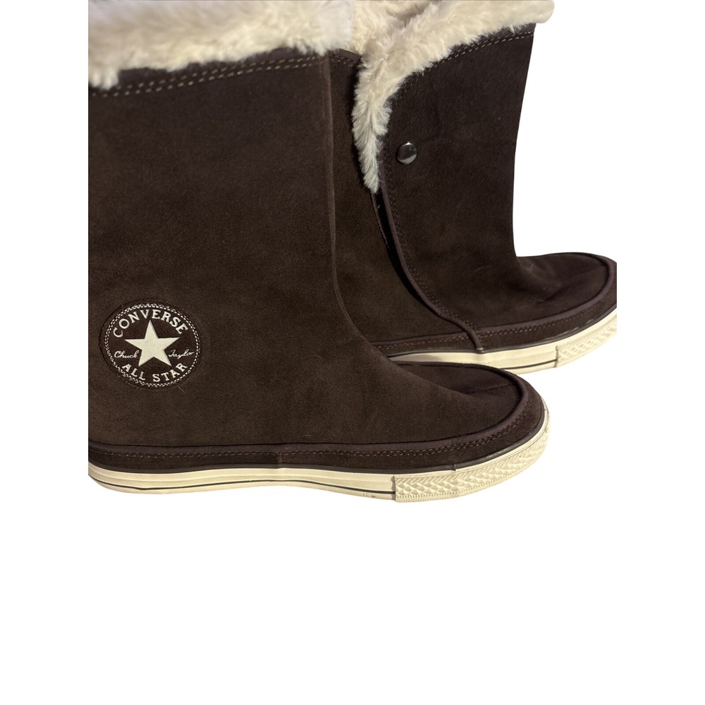 Converse Brown Suede Chuck Taylor Fall Winter Fuzzy Lined High Top Sneakers S 8 - Picture 4 of 7